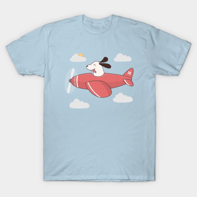 Kawaii Cute Dog Flying An Airplane T-Shirt by wordsberry